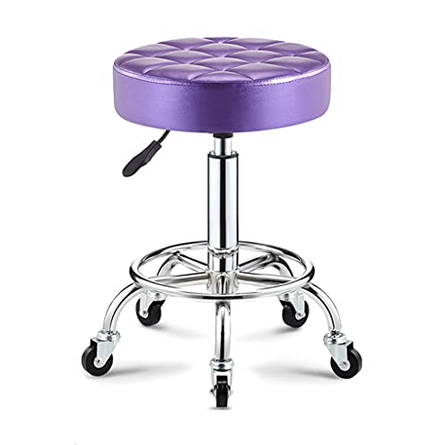 QDZC Rund Rollhocker Höhenverstellbar,PU-Leder Drehbar Rund Rollen Bürohocker Drehhocker Arbeitshocker Hocker für Spa Zeichnung Salon Arbeit Büro friseurstuhl werkstattho Purple von QDZC