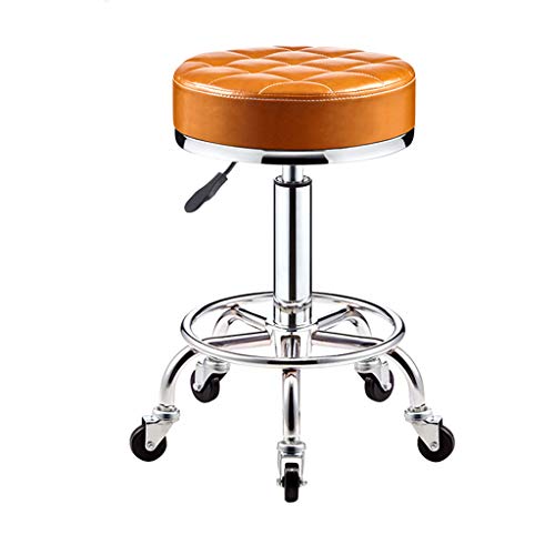 QDZC Rund Rollhocker Höhenverstellbar,PU-Leder Drehbar Rund Rollen Bürohocker Drehhocker Arbeitshocker Hocker für Spa Zeichnung Salon Arbeit Büro friseurstuhl werkstattho Yellow von QDZC