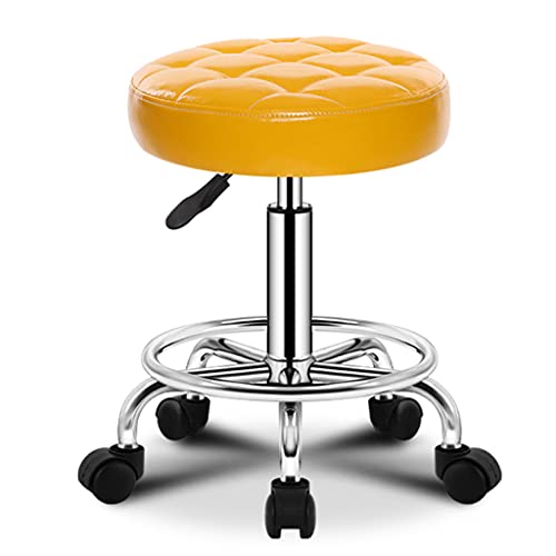 QDZC Rund Rollhocker Höhenverstellbar,PU-Leder Drehbar Rund Rollen Bürohocker Drehhocker Arbeitshocker Hocker für Spa Zeichnung Salon Arbeit Büro friseurstuhl werkstattho Yellow von QDZC