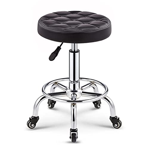 QDZC Rund Rollhocker Höhenverstellbar,PU-Leder Drehbar Rund Rollen Bürohocker Drehhocker Arbeitshocker Hocker für Spa Zeichnung Salon Arbeit Büro friseurstuhl werkstattho black1 von QDZC