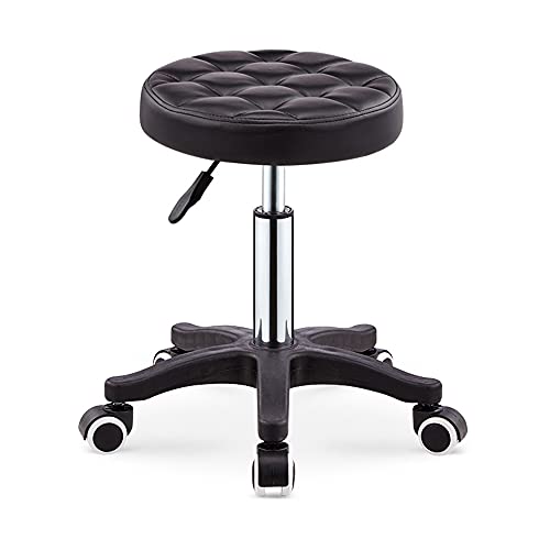 QDZC Rund Rollhocker Höhenverstellbar,PU-Leder Drehbar Rund Rollen Bürohocker Drehhocker Arbeitshocker Hocker für Spa Zeichnung Salon Arbeit Büro friseurstuhl werkstattho black1 von QDZC