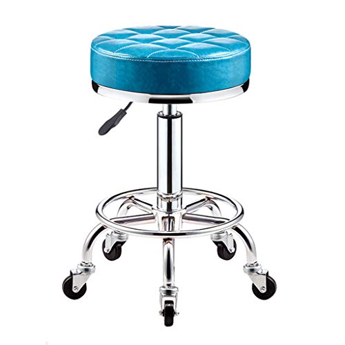 QDZC Rund Rollhocker Höhenverstellbar,PU-Leder Drehbar Rund Rollen Bürohocker Drehhocker Arbeitshocker Hocker für Spa Zeichnung Salon Arbeit Büro friseurstuhl werkstattho blue1 von QDZC