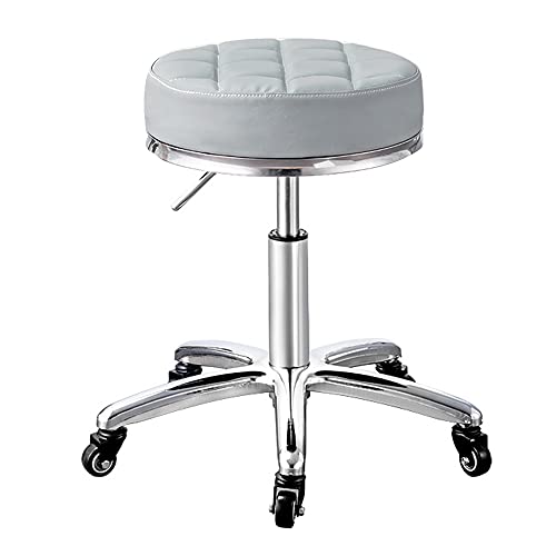 QDZC Rund Rollhocker Höhenverstellbar,PU-Leder Drehbar Rund Rollen Bürohocker Drehhocker Arbeitshocker Hocker für Spa Zeichnung Salon Arbeit Büro friseurstuhl werkstattho grey1 von QDZC