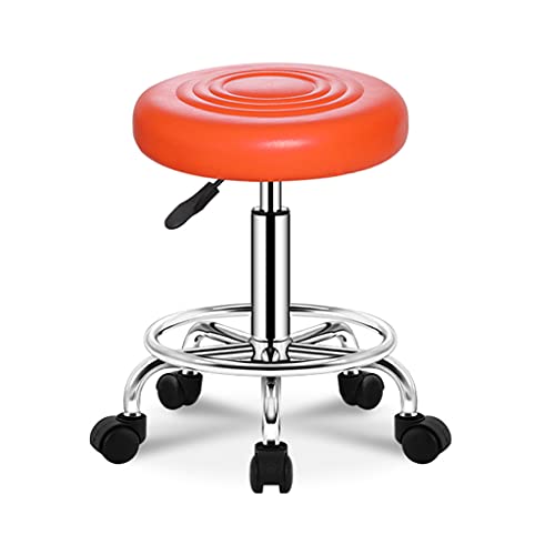 QDZC Rund Rollhocker Höhenverstellbar,PU-Leder Drehbar Rund Rollen Bürohocker Drehhocker Arbeitshocker Hocker für Spa Zeichnung Salon Arbeit Büro friseurstuhl werkstattho orange von QDZC
