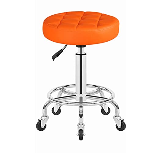 QDZC Rund Rollhocker Höhenverstellbar,PU-Leder Drehbar Rund Rollen Bürohocker Drehhocker Arbeitshocker Hocker für Spa Zeichnung Salon Arbeit Büro friseurstuhl werkstattho orange von QDZC