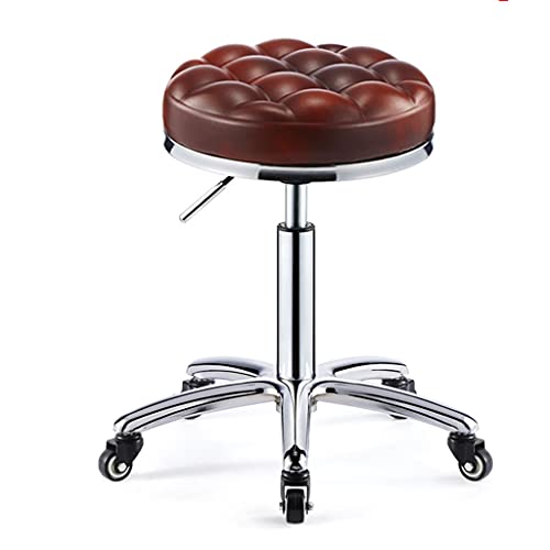 QDZC Rund Rollhocker Höhenverstellbar,PU-Leder Drehbar Rund Rollen Bürohocker Drehhocker Arbeitshocker Hocker für Spa Zeichnung Salon Arbeit Büro friseurstuhl werkstattho red von QDZC