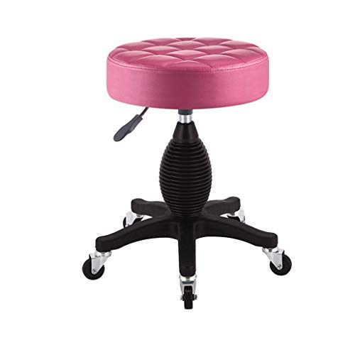 QDZC Rund Rollhocker Höhenverstellbar,PU-Leder Drehbar Rund Rollen Bürohocker Drehhocker Arbeitshocker Hocker für Spa Zeichnung Salon Arbeit Büro friseurstuhl werkstattho red von QDZC