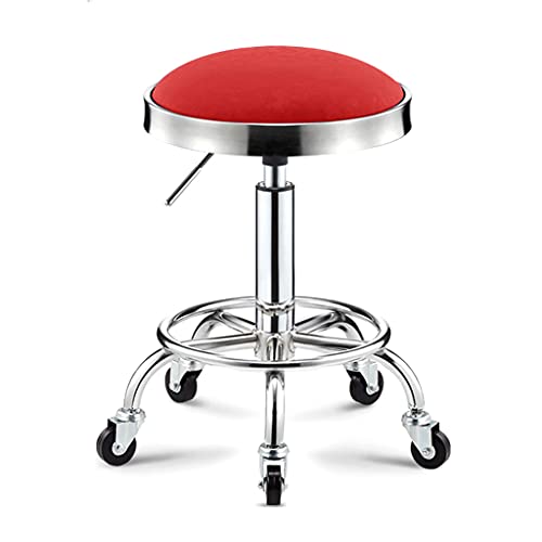 QDZC Rund Rollhocker Höhenverstellbar,PU-Leder Drehbar Rund Rollen Bürohocker Drehhocker Arbeitshocker Hocker für Spa Zeichnung Salon Arbeit Büro friseurstuhl werkstattho red von QDZC