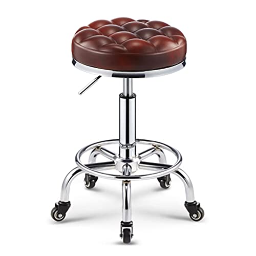 QDZC Rund Rollhocker Höhenverstellbar,PU-Leder Drehbar Rund Rollen Bürohocker Drehhocker Arbeitshocker Hocker für Spa Zeichnung Salon Arbeit Büro friseurstuhl werkstattho red von QDZC