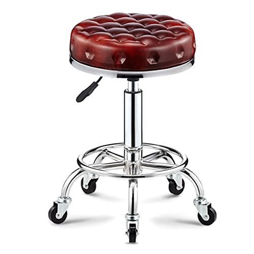 QDZC Rund Rollhocker Höhenverstellbar,PU-Leder Drehbar Rund Rollen Bürohocker Drehhocker Arbeitshocker Hocker für Spa Zeichnung Salon Arbeit Büro friseurstuhl werkstattho red von QDZC