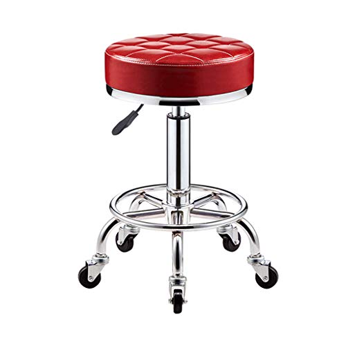 QDZC Rund Rollhocker Höhenverstellbar,PU-Leder Drehbar Rund Rollen Bürohocker Drehhocker Arbeitshocker Hocker für Spa Zeichnung Salon Arbeit Büro friseurstuhl werkstattho red von QDZC