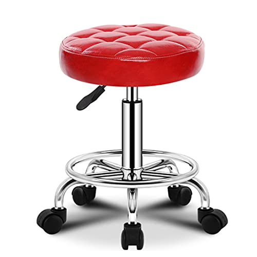 QDZC Rund Rollhocker Höhenverstellbar,PU-Leder Drehbar Rund Rollen Bürohocker Drehhocker Arbeitshocker Hocker für Spa Zeichnung Salon Arbeit Büro friseurstuhl werkstattho red von QDZC