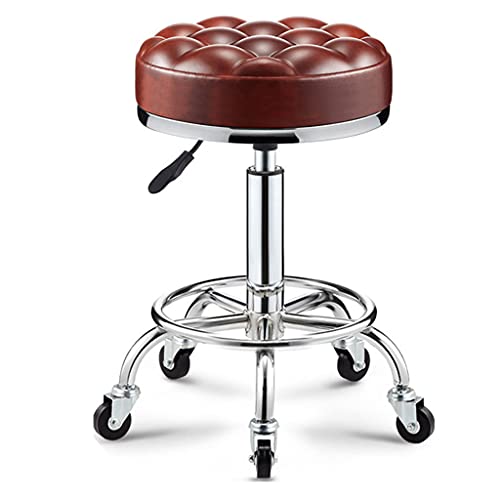 QDZC Rund Rollhocker Höhenverstellbar,PU-Leder Drehbar Rund Rollen Bürohocker Drehhocker Arbeitshocker Hocker für Spa Zeichnung Salon Arbeit Büro friseurstuhl werkstattho red von QDZC