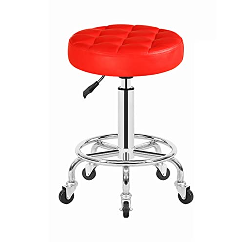 QDZC Rund Rollhocker Höhenverstellbar,PU-Leder Drehbar Rund Rollen Bürohocker Drehhocker Arbeitshocker Hocker für Spa Zeichnung Salon Arbeit Büro friseurstuhl werkstattho red von QDZC