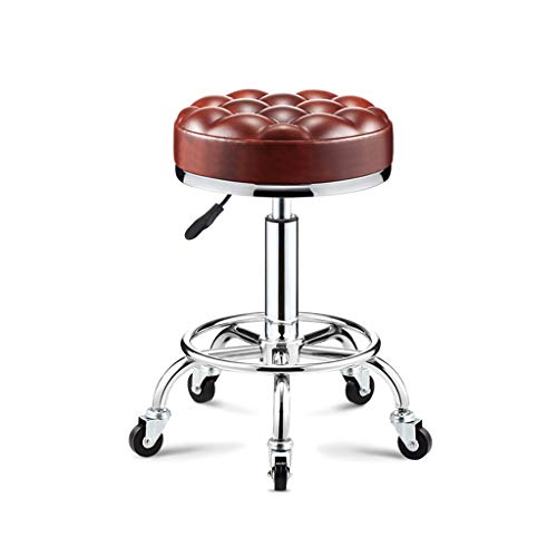 QDZC Rund Rollhocker Höhenverstellbar,PU-Leder Drehbar Rund Rollen Bürohocker Drehhocker Arbeitshocker Hocker für Spa Zeichnung Salon Arbeit Büro friseurstuhl werkstattho red von QDZC