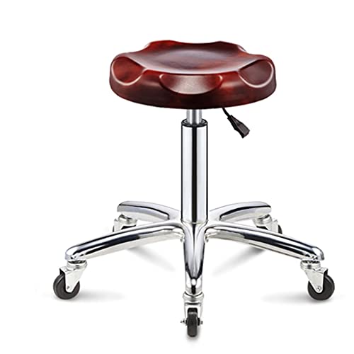 QDZC Rund Rollhocker Höhenverstellbar,PU-Leder Drehbar Rund Rollen Bürohocker Drehhocker Arbeitshocker Hocker für Spa Zeichnung Salon Arbeit Büro friseurstuhl werkstattho red von QDZC