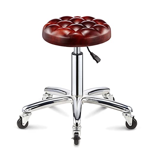 QDZC Rund Rollhocker Höhenverstellbar,PU-Leder Drehbar Rund Rollen Bürohocker Drehhocker Arbeitshocker Hocker für Spa Zeichnung Salon Arbeit Büro friseurstuhl werkstattho red von QDZC