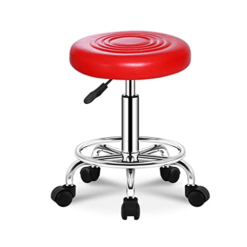 QDZC Rund Rollhocker Höhenverstellbar,PU-Leder Drehbar Rund Rollen Bürohocker Drehhocker Arbeitshocker Hocker für Spa Zeichnung Salon Arbeit Büro friseurstuhl werkstattho red von QDZC