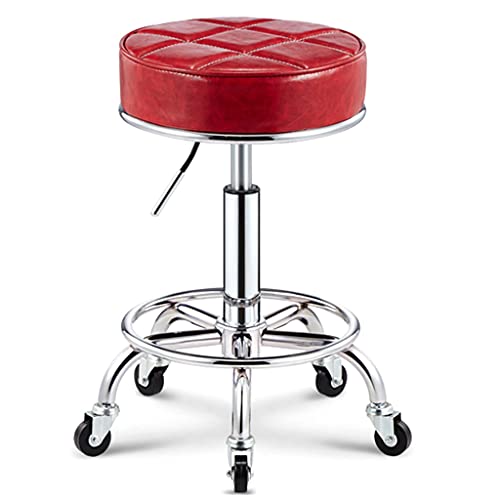 QDZC Rund Rollhocker Höhenverstellbar,PU-Leder Drehbar Rund Rollen Bürohocker Drehhocker Arbeitshocker Hocker für Spa Zeichnung Salon Arbeit Büro friseurstuhl werkstattho red von QDZC