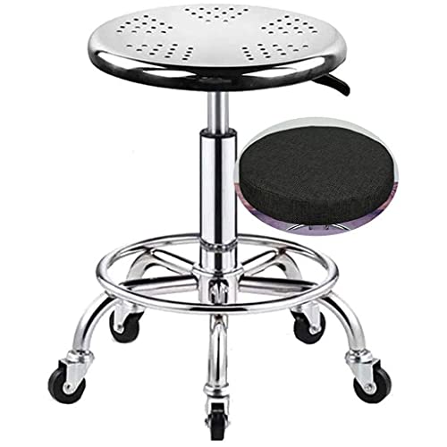 QDZC Rund Rollhocker Höhenverstellbar Tragfähigkeit 200kg,Edelstahl Drehbar Rund Rollen Bürohocker Drehhocker Arbeitshocker Hocker Für Spa Zeichnung Salon Arbeit Werkstat Black von QDZC