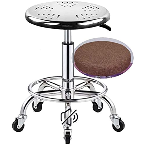QDZC Rund Rollhocker Höhenverstellbar Tragfähigkeit 200kg,Edelstahl Drehbar Rund Rollen Bürohocker Drehhocker Arbeitshocker Hocker Für Spa Zeichnung Salon Arbeit Werkstat Brown von QDZC