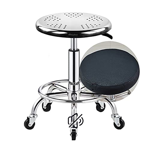 QDZC Rund Rollhocker Höhenverstellbar Tragfähigkeit 200kg,Edelstahl Drehbar Rund Rollen Bürohocker Drehhocker Arbeitshocker Hocker Für Spa Zeichnung Salon Arbeit black1 von QDZC