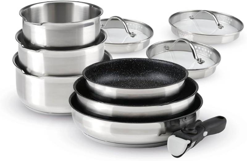 QDesign by Sauter Pfannen-Set QDesign Edelstahl mit abnehmbarem Griff, Edelstahl 18/10 (10-tlg) von QDesign by Sauter