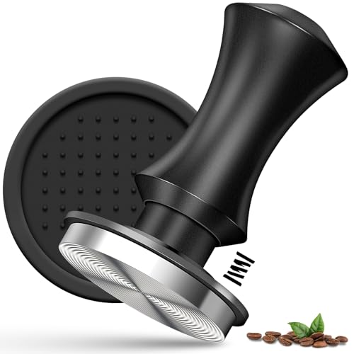 53.3mm Kaffee Tamper, Espresso Tamper, Ripple Base Kaffee Tamper, mit 2-Feder-Auto-Rebound und Tampermatte, Druck 30lbs, Espresso Zubehör von QEANY