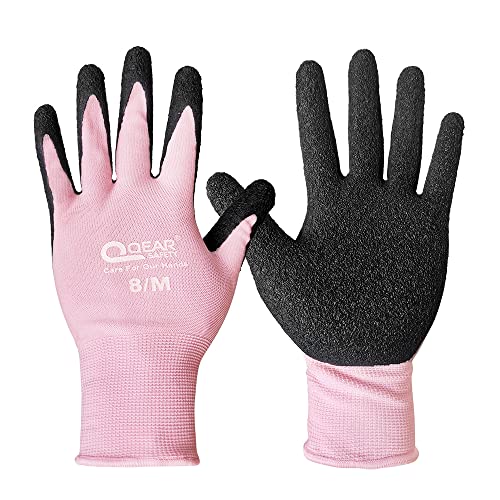 3 Paar Lady Garden Arbeitshandschuhe rosa Latex Gummi Handfläche beschichtet Multifunktions Abrieb Fit to Hand Gartenarbeit Hausarbeit (Klein) von QEARSAFETY