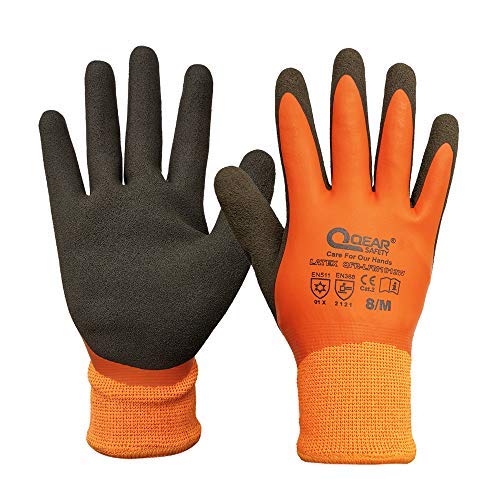 QEARSAFETY 1 Paar Thermo-Arbeitshandschuhe, kältebeständig, Fleece-Futter, vollständig Latex-Gummi-Beschichtung für Wasserdichtigkeit, sandige, weiche und rutschfeste Handfläche für Griffigkeit, 8/M von QEARSAFETY