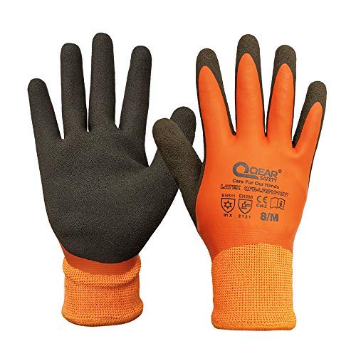 Thermo-Arbeitshandschuh, kälte- und wasserresistenter Handschuh, Latex-Vollbeschichtung und sandfarbene Handfläche (7/S) von QEARSAFETY