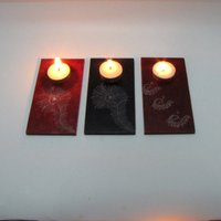 3Er Set Handgeschnitzte Steinkerzenhalter - Pfauenfeder Design, Teelichthalter von QEDECOR