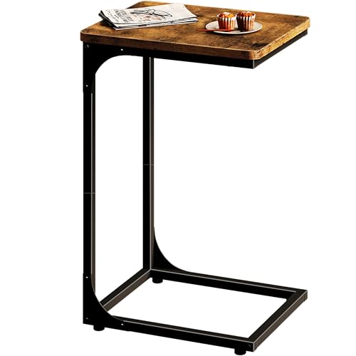 QEEIG C Tisch Beistelltisch Wohnzimmer C-Form Couch Tablett Beistelltisch Bauernhaus Rustikales Braun (017-30BN-1) von QEEIG
