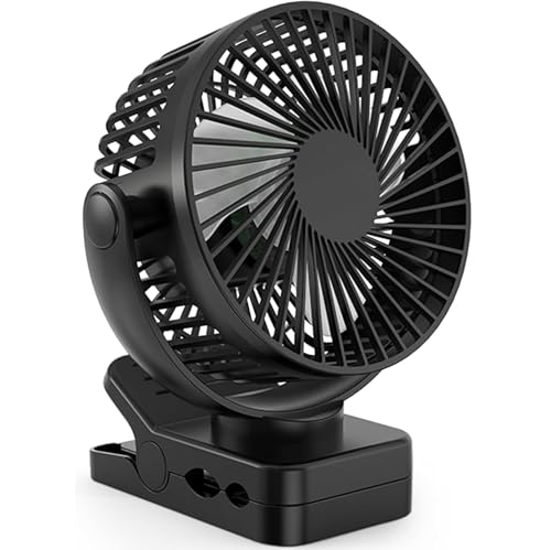QEEKADA Mini Ventilator mit Clip, 12000mAh Wiederaufladbarer tragbarer Ventilator, clip ventilator usb,4 Geschwindigkeiten, starker Luftstrom, stabile Klammer für Büro Auto Outdoor Reisen Camping von QEEKADA