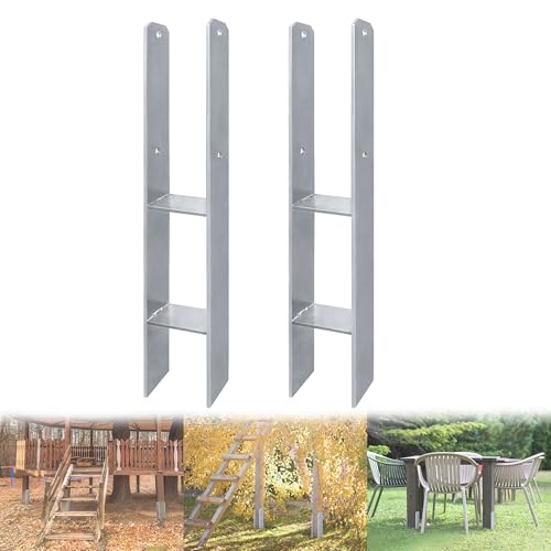 QEENTOE 2 Stück H-Pfostenträger H-Anker - 81x600mm Rostfreier Stahl mit Pulverbeschichtung | Wetterfeste H-Anker für Zaun & Terrassendach | 5mm starkes Pfostenanker-Set für den Außenbereich von QEENTOE