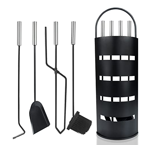 QEENTOE 5-teiliges Kaminbesteck Kaminzubehör Mit Kaminzubehör Schaufel Besen Kaminzange Schürhaken Kaminbesteck Modern Schwarz von QEENTOE