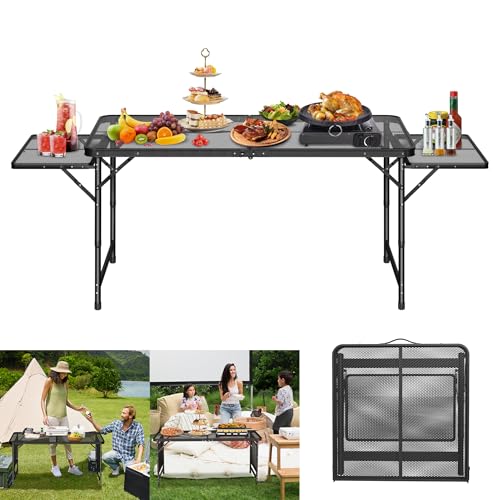 QEENTOE Campingtisch Faltbar Höhenverstellbar Klapptisch mit Gitterstruktur Schwarz Gartentisch Balkontisch Camping Tisch für CampingAngeln - 120 x 60 cm von QEENTOE