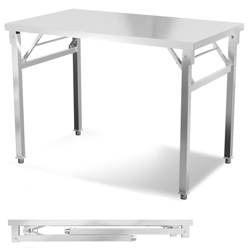 QEENTOE Edelstahltisch Servierwagen Edelstahl Werkbank Klappbar Tragkraft 300KG Zubereitungstisch Gastronomietisch Federfalzsystem höhenverstellbare Füße - 120x60x85cm QEENTOE Edelstahltisch Servierwagen Edelstahl Werkbank Klappbar Tragkraft 300KG Zubereitungstisch Gastronomietisch Federfalzsystem höhenverstellbare Füße - 120x60x85cm von QEENTOE