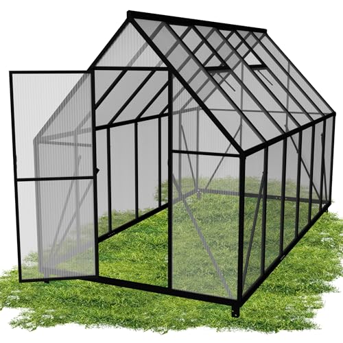 QEENTOE Gewächshaus Aluminium mit Fundament & Dachfenster Tomatenhaus wetterfest rostfrei Treibhaus Anzuchthaus temperaturbeständig Frühbeet Pflanzenhaus für Tomaten, Gemüse & Pflanzen - 310x250x205cm von QEENTOE