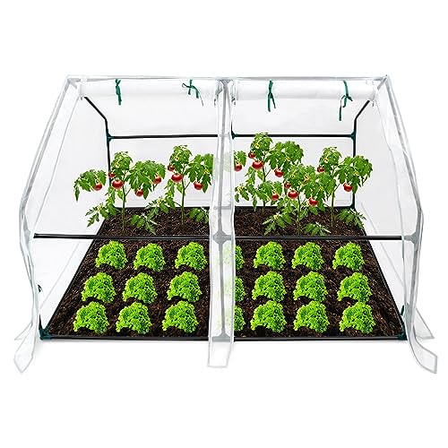 QEENTOE Kleines Gewächshaus Glasfaser 180x90x90cm Mini Gewächshaus Mit 2 Rollladen Insektensicher Atmungsaktiv Tomatengewächshaus,für Garten Balkon (Weiß) von QEENTOE