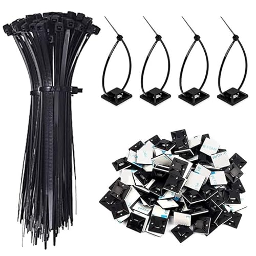 100 Stück Kabelbinder Set, Schwarz Kabelbinder, Kabelbinder 150mm x2.5mm, Kabelbinder Wiederverschließbar, Kabel Binder Set und 100 Klebesockel, für Haushalt, Gartenbau, Schwarz 100 Stück Kabelbinder Set, Schwarz Kabelbinder, Kabelbinder 150mm x2.5mm, Kabelbinder Wiederverschließbar, Kabel Binder Set und 100 Klebesockel, für Haushalt, Gartenbau, Schwarz von QEEROYO