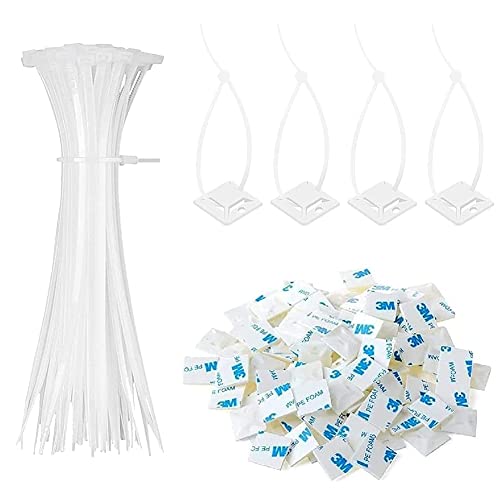 100 Stück Kabelbinder Set, Weiß Kabelbinder, Kabelbinder 150mm x2.5mm, Kabelbinder Wiederverschließbar, Kabel Binder Set und 100 Klebesockel, für Haushalt, Gartenbau, Weiß 100 Stück Kabelbinder Set, Weiß Kabelbinder, Kabelbinder 150mm x2.5mm, Kabelbinder Wiederverschließbar, Kabel Binder Set und 100 Klebesockel, für Haushalt, Gartenbau, Weiß von QEEROYO