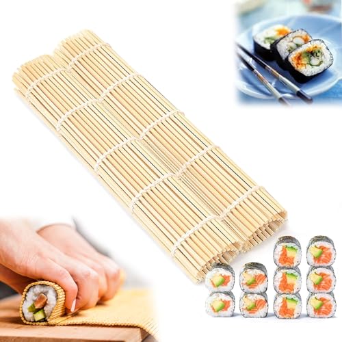 Bambus Sushi Rollen, Rollmatte Bambus, 2 Stück Matte Sushirolle, Sushi Rollmatte, Sushi Matte, Sushi Bambus Matte, Bambus Sushi-Kit, Sushi-Bambusvorhang, für Sushi Anfänger Maker und Restaurants von QEEROYO