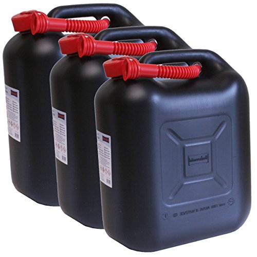 Hergestellt für BAUPROFI 3er Set: 3X Benzinkanister schwarz 20 Liter UN Kraftstoffkanister 20 L Made in Germany ! von QEEROYO