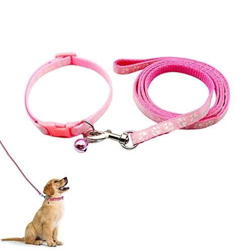 Hundehalsband und Leine, Halsband und Leine für kleine Hunde, Hundehalsbänder, hundehalsband, Bequeme verstellbares Hundehalsband, Hundehalsband und Leine Set, Welpenhalsband (Rosa) von QEEROYO