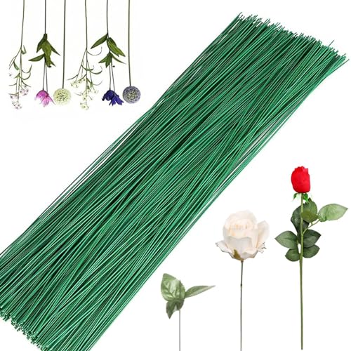 100 Stück Blumendraht, Blumenstamm Draht Grün, Floristikdraht, 30cm Lang, Floristikdraht Grün, Blumenstamm Draht 18 Gauge, für die Herstellung von Blumenhandwerk, Blumenbouquets von QEEROYO