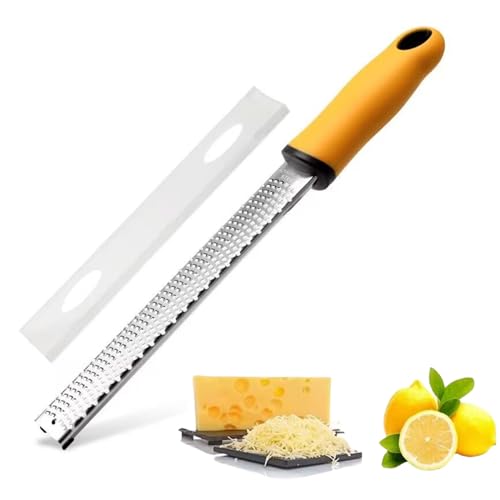 QEEROYO Reibe, Zester, Cheese Grater, Käsereibe, Parmesanreibe, Zitronenreibe, Muskatreibe, Parmesanhobel, Microplane Reibe, Reibe Fein Edelstahl, mit Edelstahl Klingen inkl. Schutz & Pinsel von QEEROYO