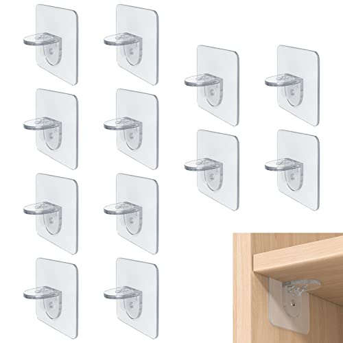 12 Stück Selbstklebende Regalhalterung, Fachbodenträger ohne Bohren, Selbstklebend Regalbrett Halterung, Regalbodenträger Bodenträger, Regalhalterung, für Regalbretter, Kleiderschrank, Schränken von QEEROYO