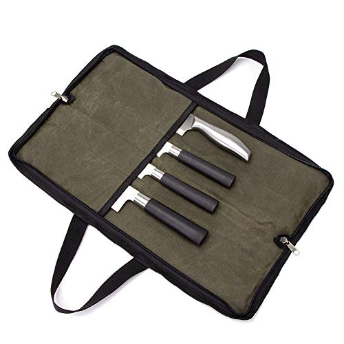 QEES 4 Fächer Messerspeicher, Messertaschen für Küchenmesser Klein, Messertasche für Köche, Küchenwerkzeugtasche für Küchenmesserset (Armeegrün) von QEES