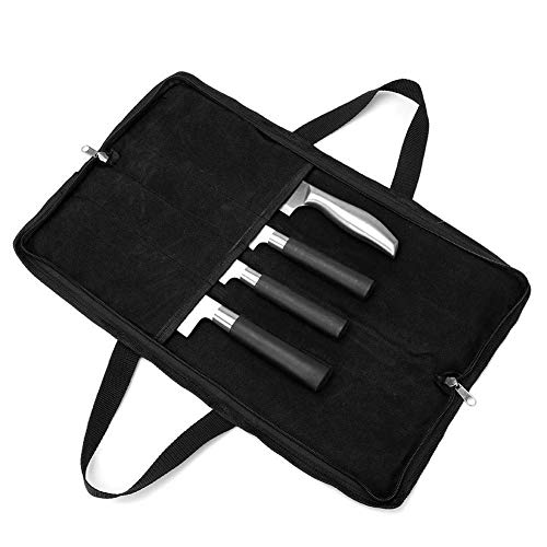 QEES Messertasche mit 4 Fächern,Messertasche Kochmesser für Freizeit und Camping,Tasche Messertasche mit 2 Handgriffen,Reißverschluss Küchenwerkzeugtasche.(Schwarz) von QEES